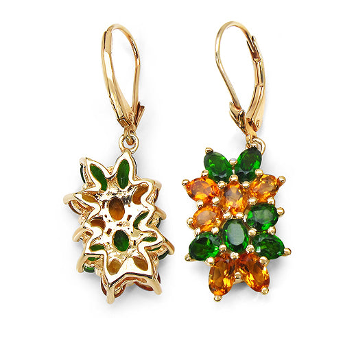 14K Yellow Gold Plated 4.56 Carat Genuine Chrome Diopside & Citrine .925 Sterling Silver Earrings