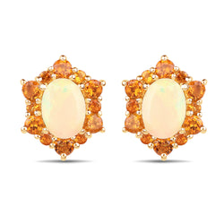 14K Yellow Gold Plated 1.52 Carat Genuine Ethiopian Opal and Citrine .925 Sterling Silver Earrings