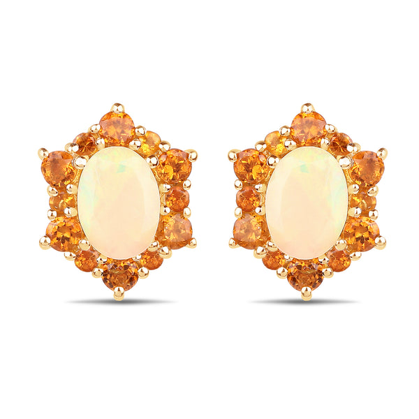 14K Yellow Gold Plated 1.52 Carat Genuine Ethiopian Opal and Citrine .925 Sterling Silver Earrings