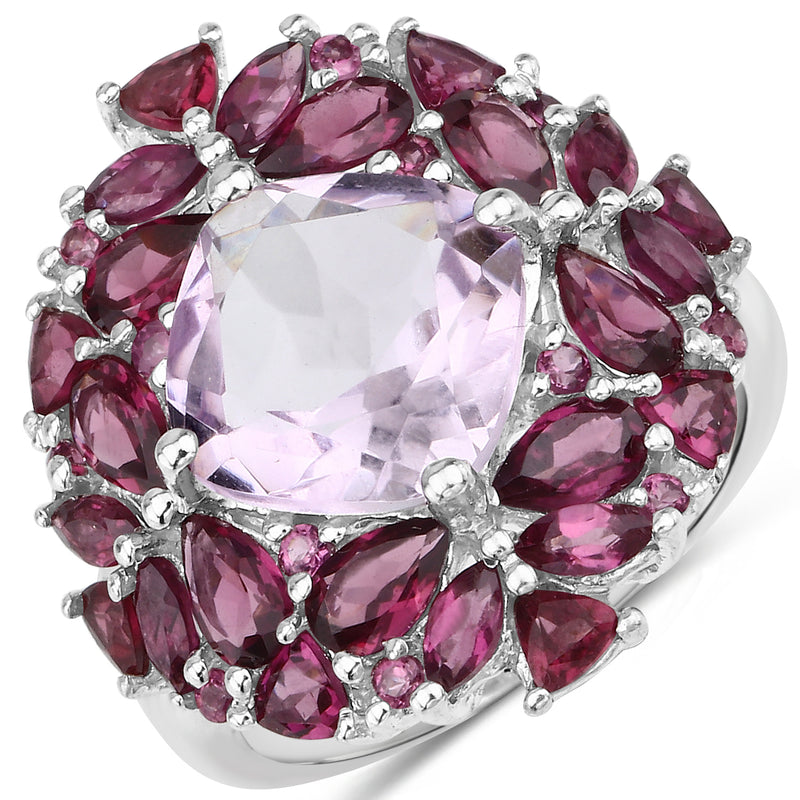 8.19 Carat Genuine Pink Amethyst and Rhodolite .925 Sterling Silver Ring