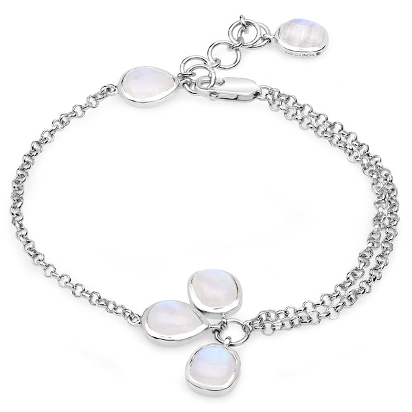 5.86 Carat Genuine White Rainbow Moonstone .925 Sterling Silver Bracelet