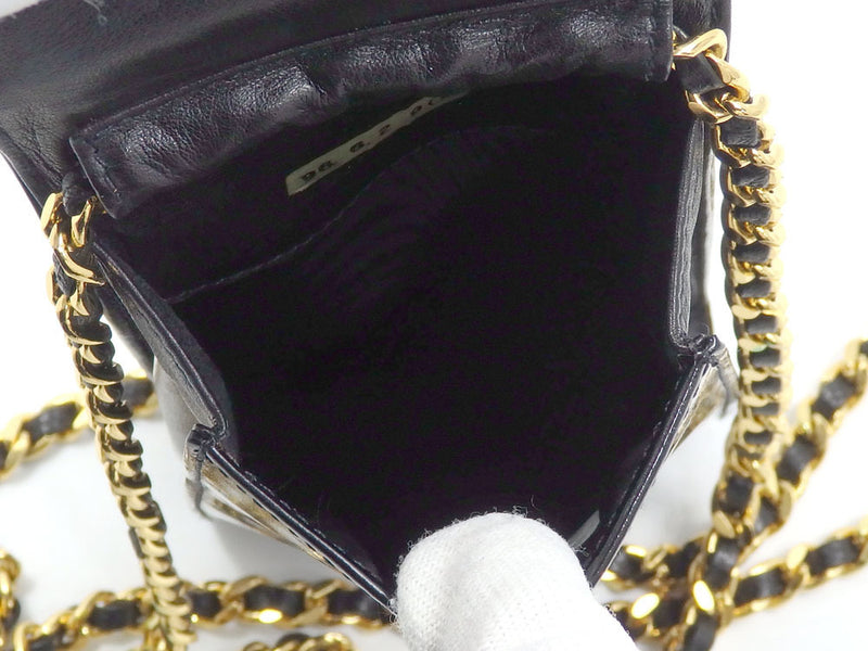 Chanel Chain Shoulder Pouch Womens Black Enamel Coco Mark Bag