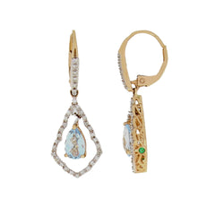 Aquamarine Diamond Dangle Earrings 10KT Rose Gold