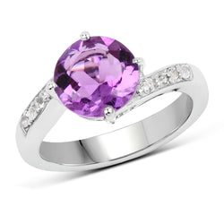 2.55 Carat Genuine Amethyst and White Topaz .925 Sterling Silver Ring