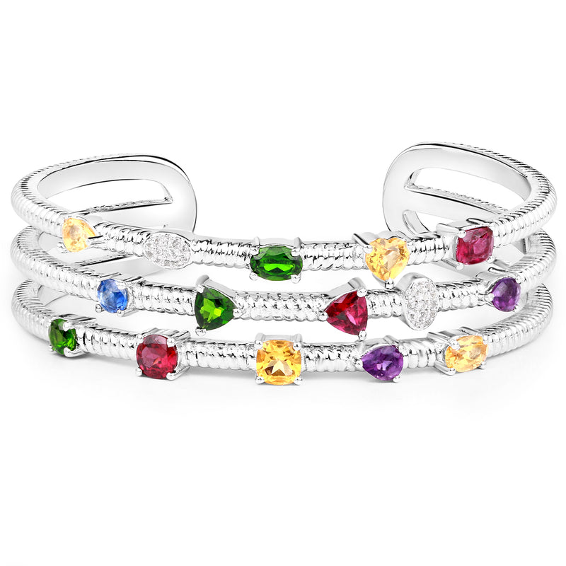 4.75 Carat Genuine Multi Stones .925 Sterling Silver Cuff Bangle