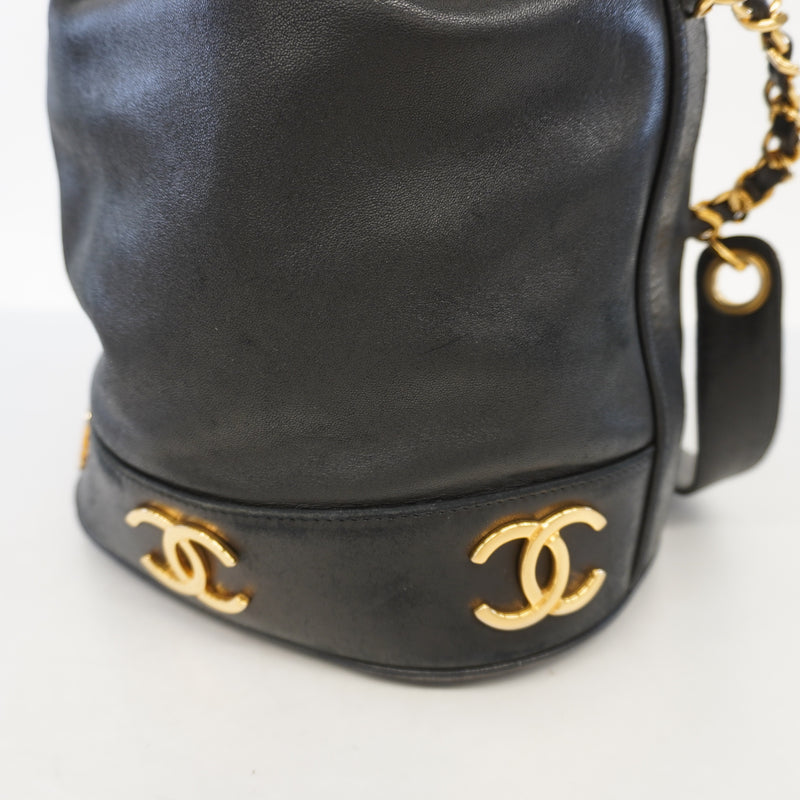 Auth Chanel Triple Coco Shoulder Bag Womens Leather Shoulder Bag Black
