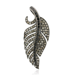 Studded Pave Diamond Feather Pendant 18k Gold 925 Silver Handmade Jewelry