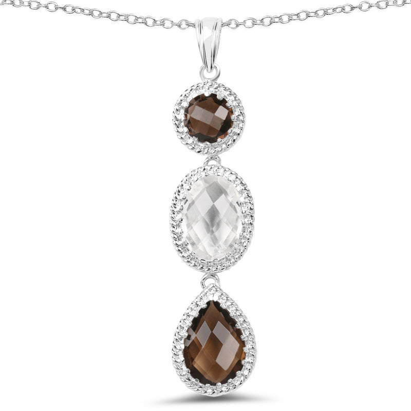 12.14 Carat Genuine Crystal Quartz & Smoky Quartz .925 Sterling Silver Pendant