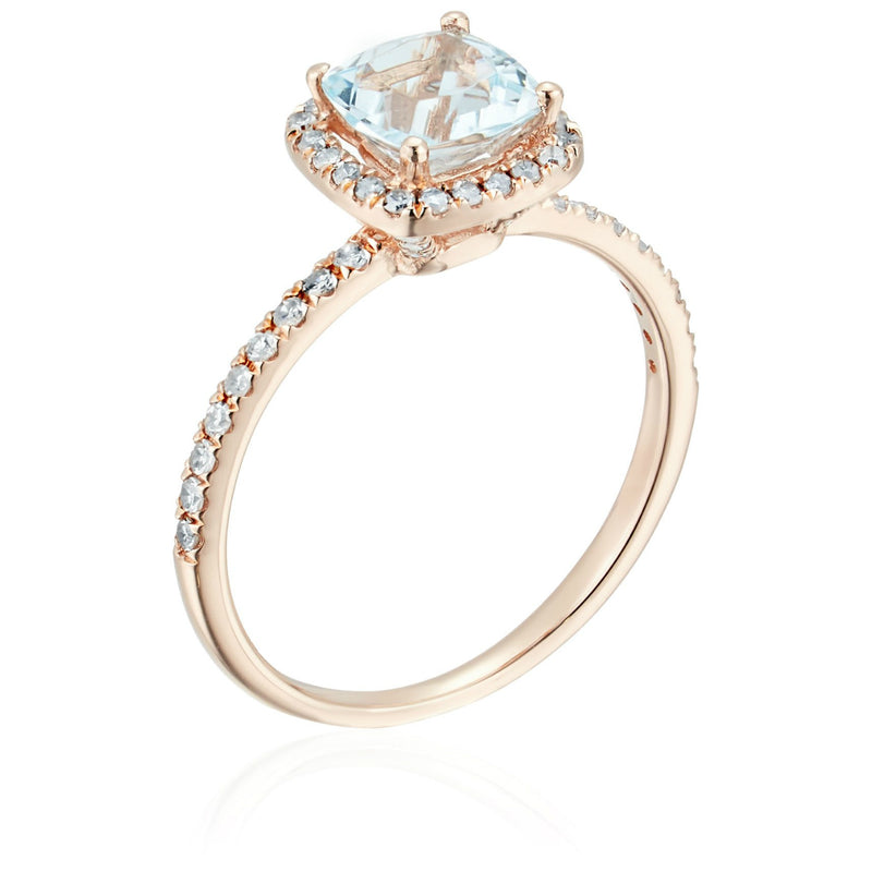 10K Rose Gold With Aquamarine , Diamond Ring