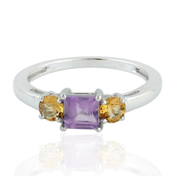 1.02 Natural Amethyst Three Stone Ring 925 Sterling Silver Citrine Jewelry