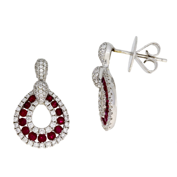 Genuine 1.41ct Ruby Diamond Earrings 18KT White Gold