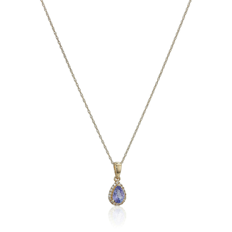 10K Yellow Gold With Tanzanite , Created White Sapphire Pendant