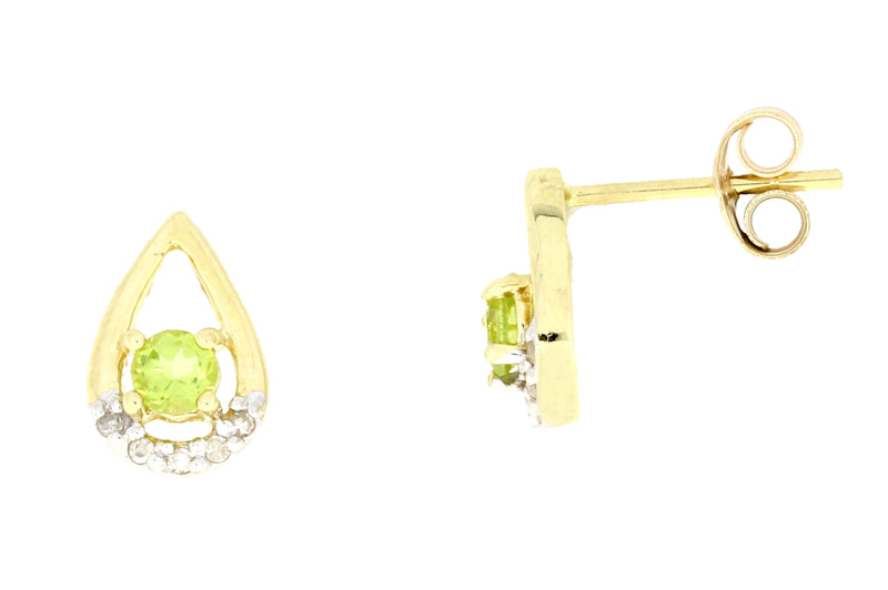 Natural .28ct Peridot Diamond Earrings 10KT Yellow Gold