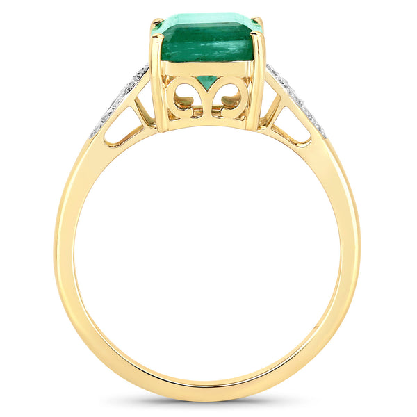 2.93 Carat Genuine Zambian Emerald and White Diamond 14K Yellow Gold Ring