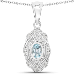 0.63 Carat Genuine Blue Topaz and White Topaz .925 Sterling Silver Pendant