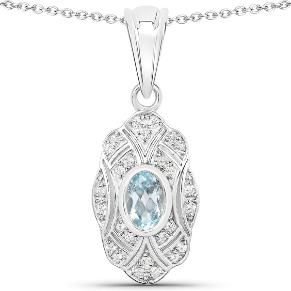 0.63 Carat Genuine Blue Topaz and White Topaz .925 Sterling Silver Pendant