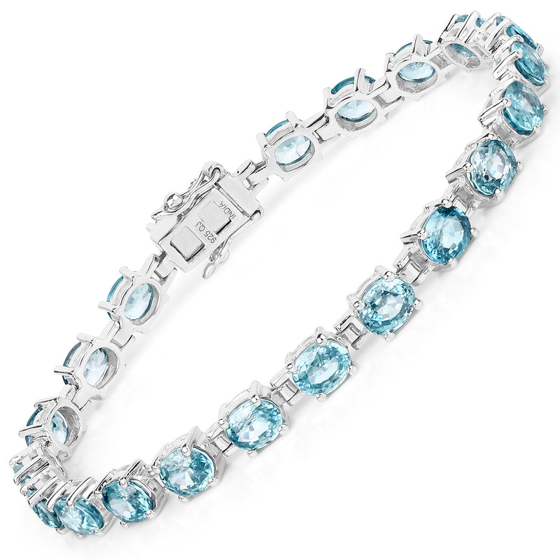 16.80 Carat Genuine Blue Zircon .925 Sterling Silver Bracelet