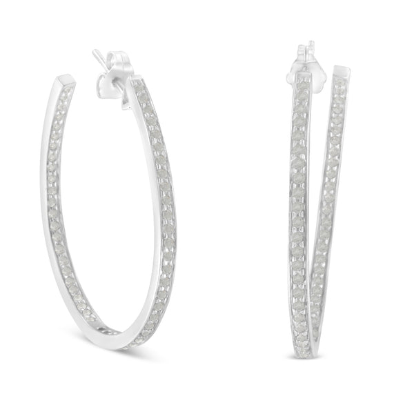 14K White Gold Round Diamond Hoop Earrings (1 cttw, H-I Color, I1-I2 Clarity)