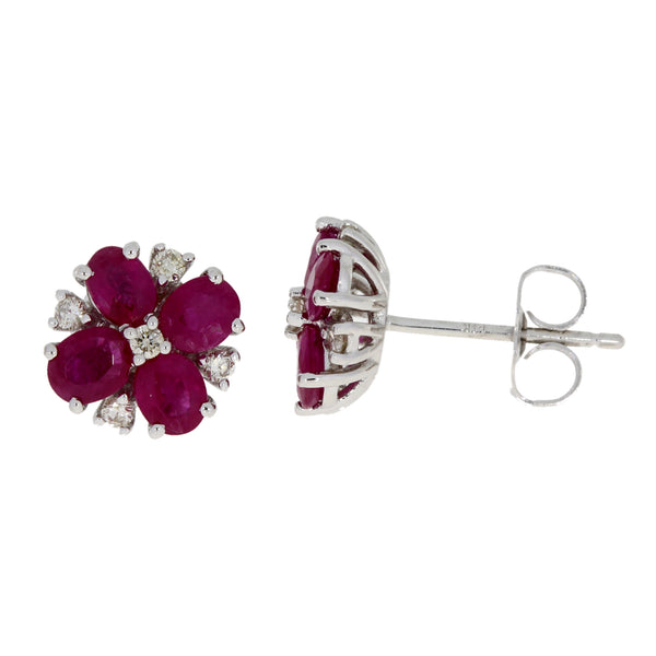 Natural 1.75ct Ruby Diamond Earrings 14KT White Gold