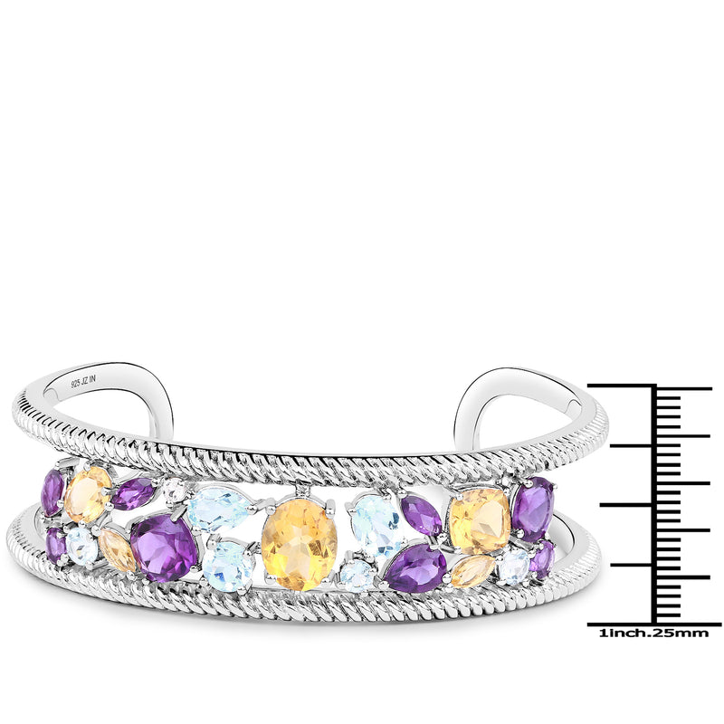 12.2 Carat Genuine Multi Stones .925 Sterling Silver Cuff Bangle