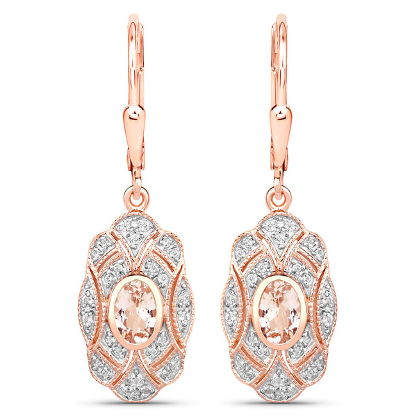 1.04 Carat Genuine Morganite and White Topaz .925 Sterling Silver Earrings