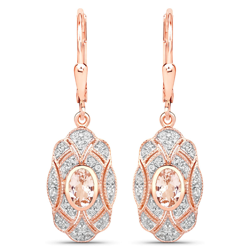 1.04 Carat Genuine Morganite and White Topaz .925 Sterling Silver Earrings