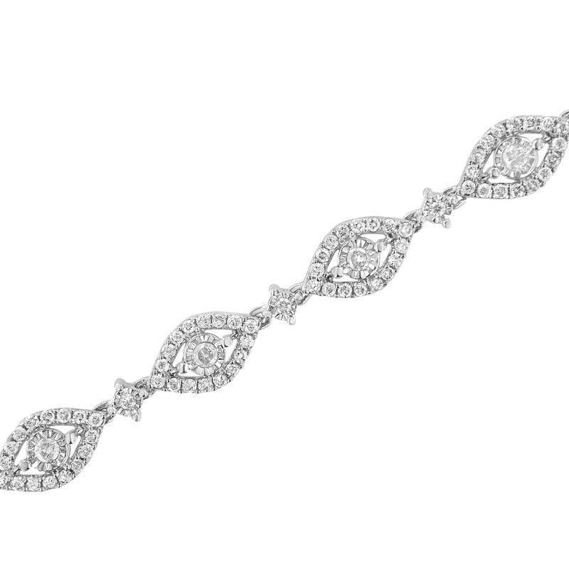 .925 Sterling Silver 2 1/2 Cttw Diamond Pear Shaped and Bezel Link Bracelet (I-J Color, I2-I3 Clarity) - 7.5 "