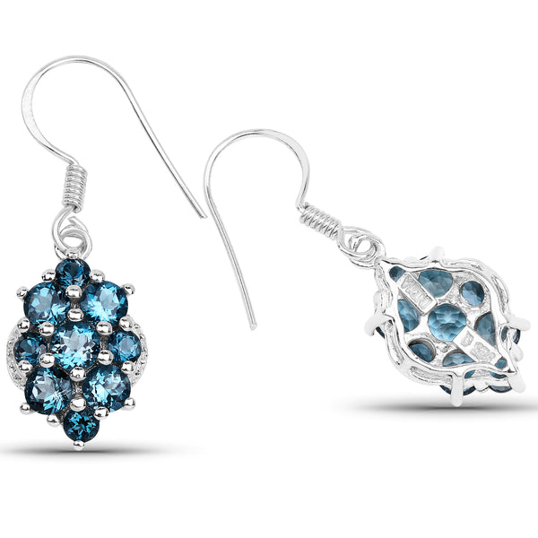 4.32 Carat Genuine London Blue Topaz .925 Sterling Silver Earrings