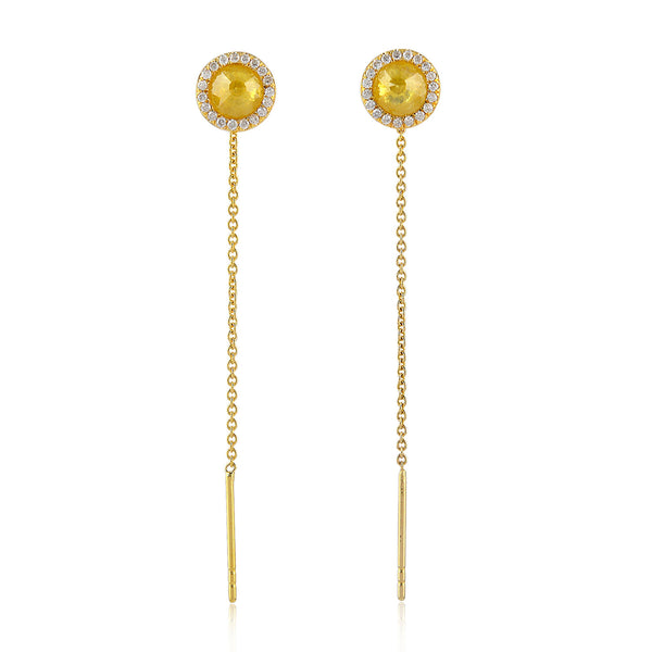 Yellow Gold Ear Thread Chain Link Earrings Diamond Jewelry