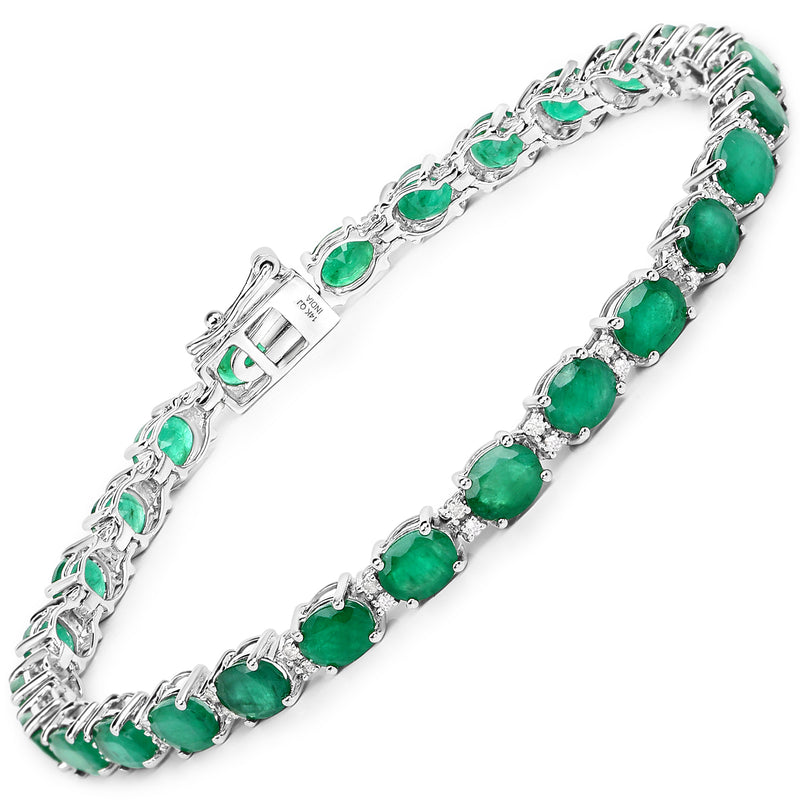 9.19 Carat Genuine Zambian Emerald and White Diamond 14K White Gold Bracelet