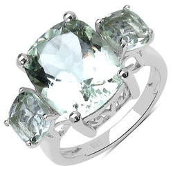 5.96 Carat Genuine Green Amethyst .925 Sterling Silver Ring