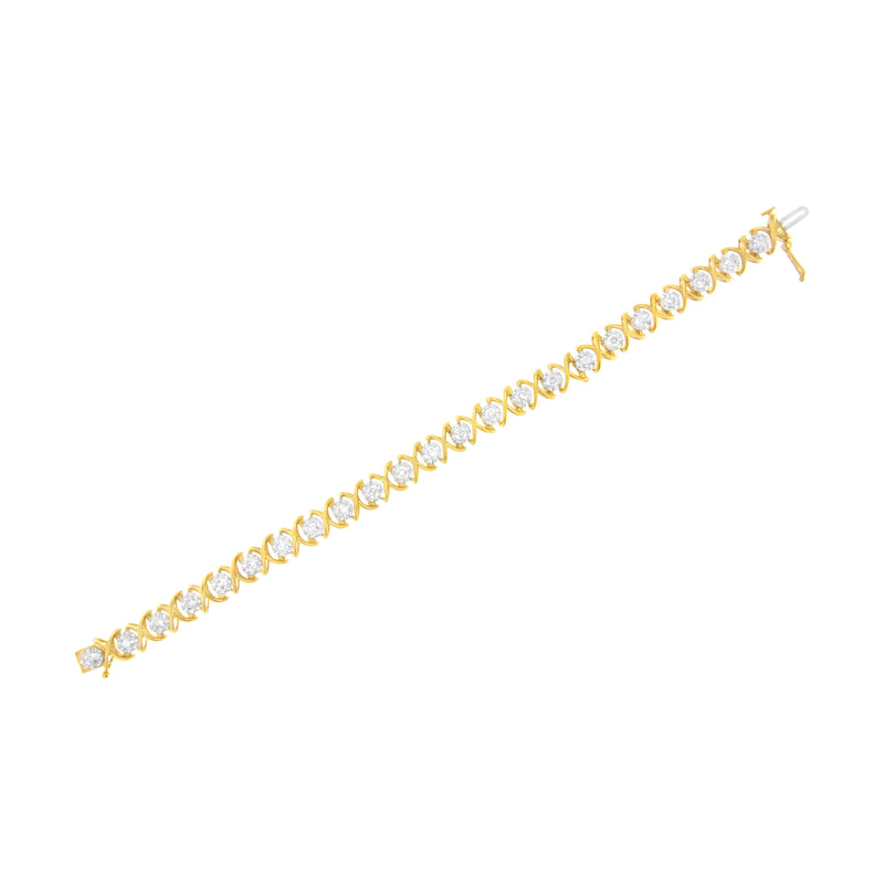 10K Yellow Gold Plated Sterling Silver 2 cttw Diamond "XOXO" Bracelet (J-K Clarity, I1-I2 Color) - Size 7.25"