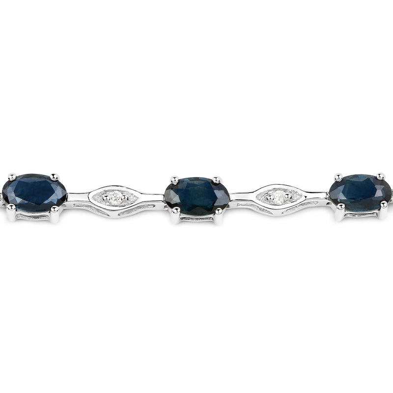 3.19 Carat Genuine Blue Sapphire and White Diamond 18K White Gold Bracelet