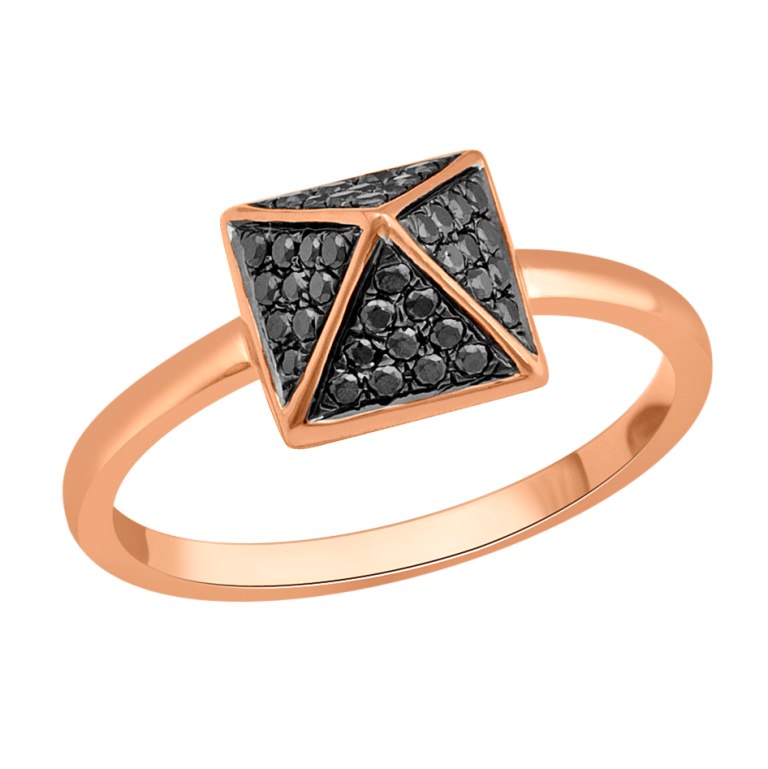 Natural Black Diamond Pyramid Ring 18k Rose Gold Jewelry