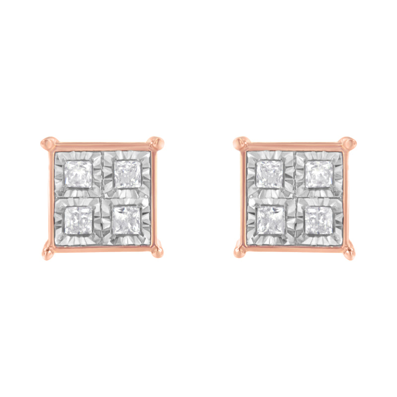 Rose Gold Plated Sterling Silver Diamond Composite Stud Earrings (3/4 cttw, J-K Color, I1-I2 Clarity)