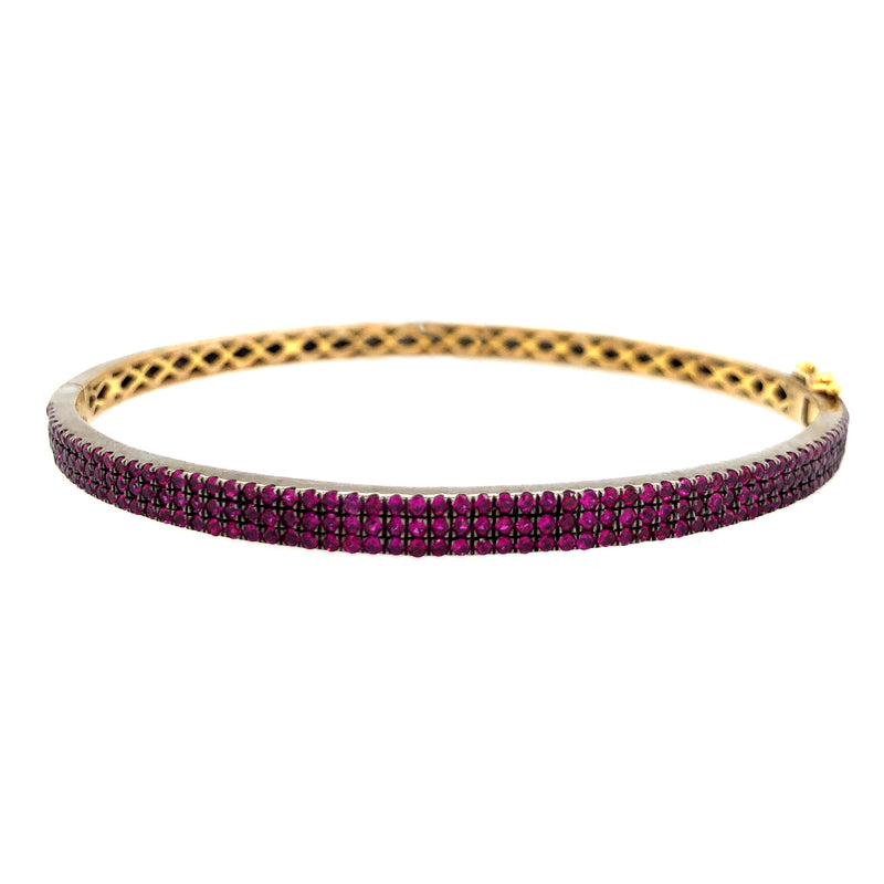 Pave Ruby Wedding Bangle Bracelet 18k Gold 925 Silver Jewelry