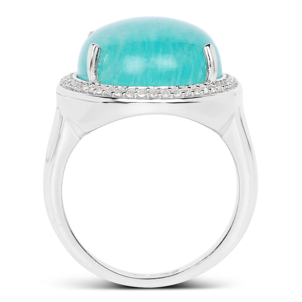 15.09 Carat Genuine Amazanite And White Topaz .925 Sterling Silver Ring