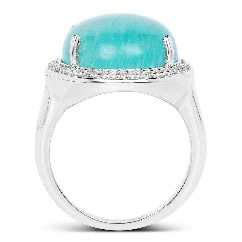 15.09 Carat Genuine Amazanite And White Topaz .925 Sterling Silver Ring