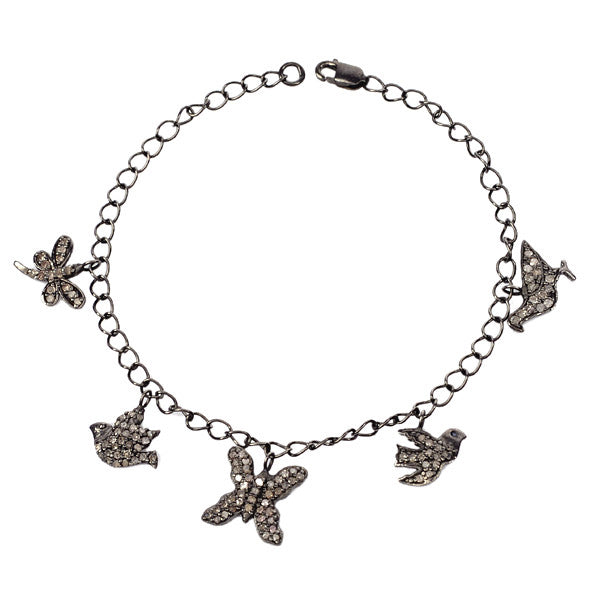Radiant Wings Diamond Charm Bracelet: 0.79ct Pave Diamond 925 Sterling Silver Jewelry