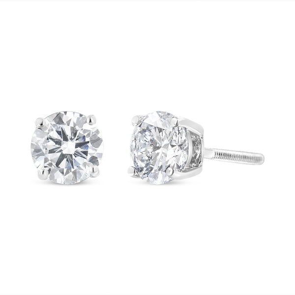 14K White Gold 1.00 Cttw Round Brilliant-Cut Near Colorless Diamond Classic 4-Prong Stud Earrings with Screw Backs (J-K Color, SI1-SI2 Clarity)