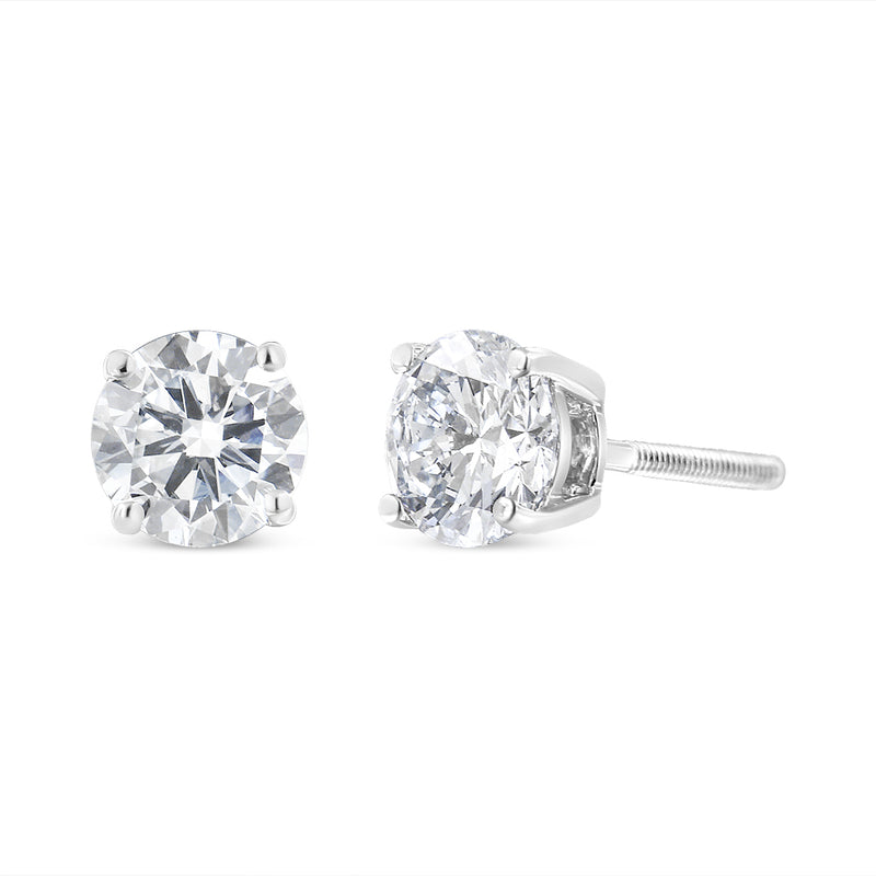 AGS Certified 1.00 Cttw Round Brilliant-Cut Diamond 14K White Gold Classic 4-Prong Solitaire Stud Earrings with Screw Backs (G-H Color, SI1-SI2 Clarity)