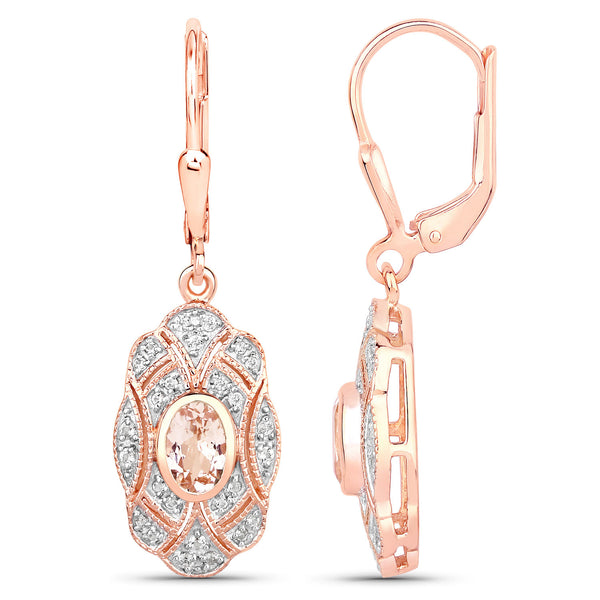 1.04 Carat Genuine Morganite and White Topaz .925 Sterling Silver Earrings