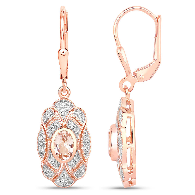 1.04 Carat Genuine Morganite and White Topaz .925 Sterling Silver Earrings