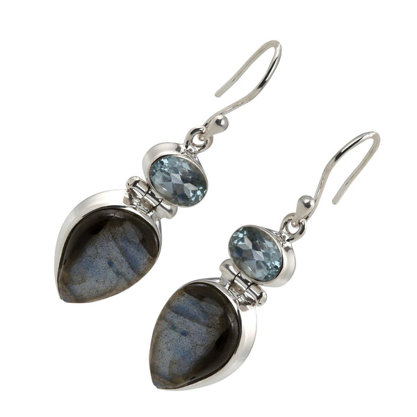 925 sterling silver with natural Sky Blue Topaz Oval drop Earring for women