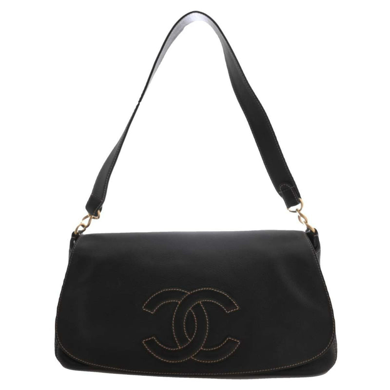 Chanel Womens Leather Shoulder Bag Black