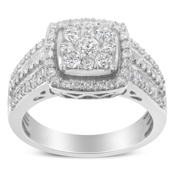 10K White Gold Diamond Cluster Ring (1 Cttw, H-I Color, I1-I2 Clarity) - Size 6-3/4