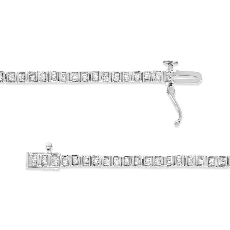 .925 Sterling Silver 1-1/10 Cttw Baguette Diamond Channel Set Link Tennis Bracelet (H-I Color, I2-I3 Clarity) - 7"