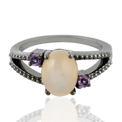 2.54 Natural Amethyst Cocktail Ring 925 Sterling Silver Moonstone Jewelry