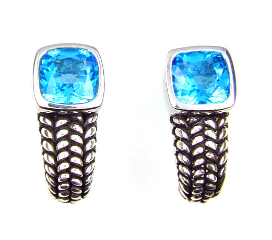 Natural Blue Topaz Earrings Sterling Silver