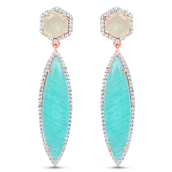 14K Rose Gold Plated 17.14 Carat Genuine Amazonite, Prehnite And White Topaz .925 Sterling Silver Earrings